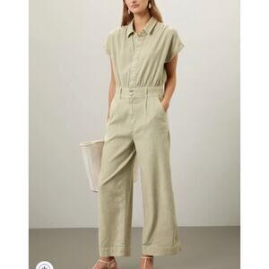 Joe Jeans Khaki Green Short Sleeve Boilersuit SMALL Linen Jumpsuit Relaxed $300